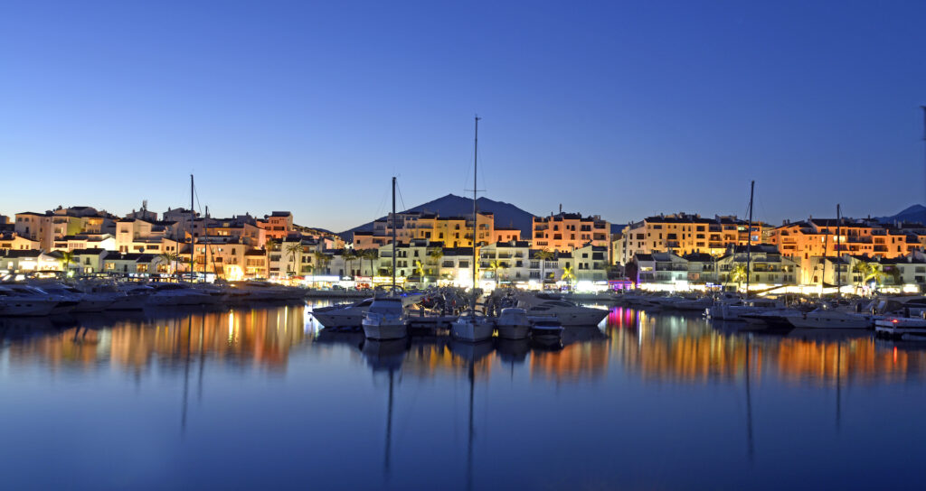 Puerto banus marina at night. marbella spain.